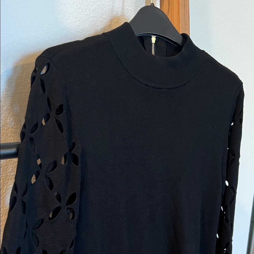 White House Black Market Black Cutout Sleeve Turtleneck Sweater